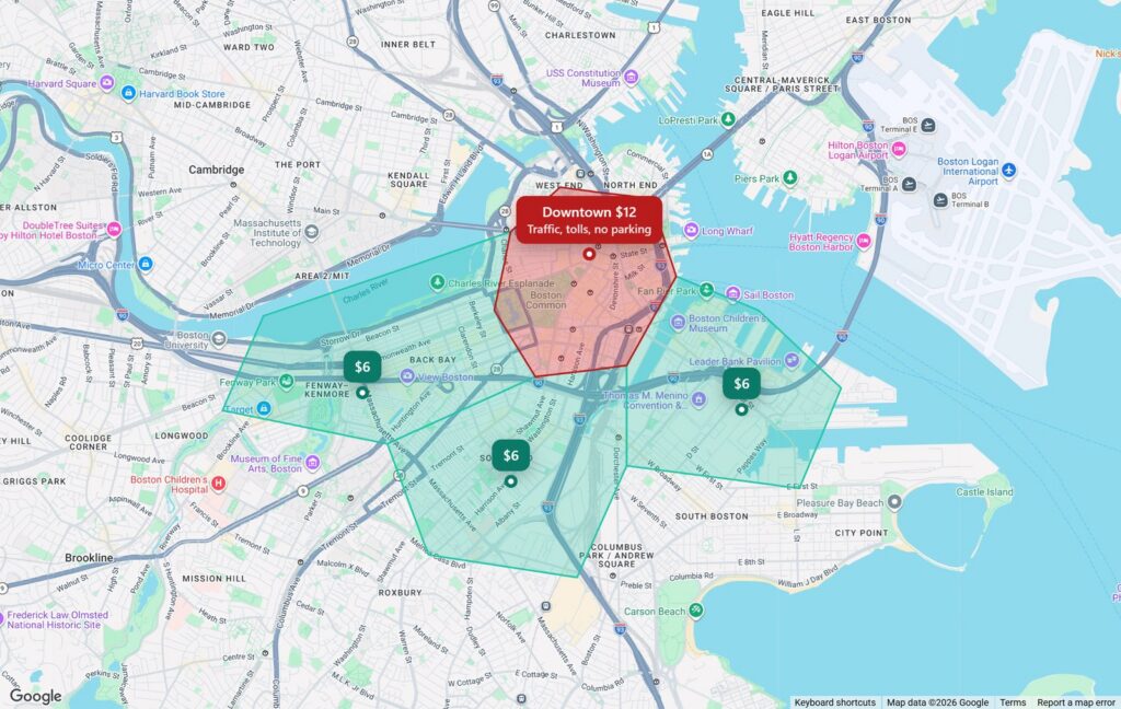 Downtown Boston drawn as a separate zone with a higher price than the surrounding areas