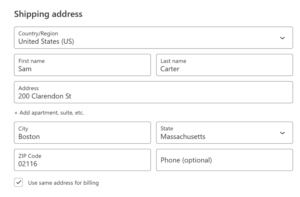 Shipping address 200 Clarendon St, Boston, inside the zone
