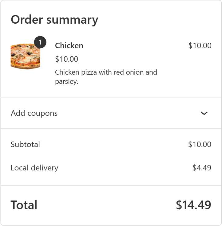 Order summary with .49 local delivery